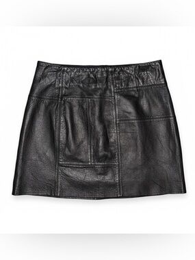 Black Leather Mini Skirt Panel Patchwork NWOT Lined Back Zip XS